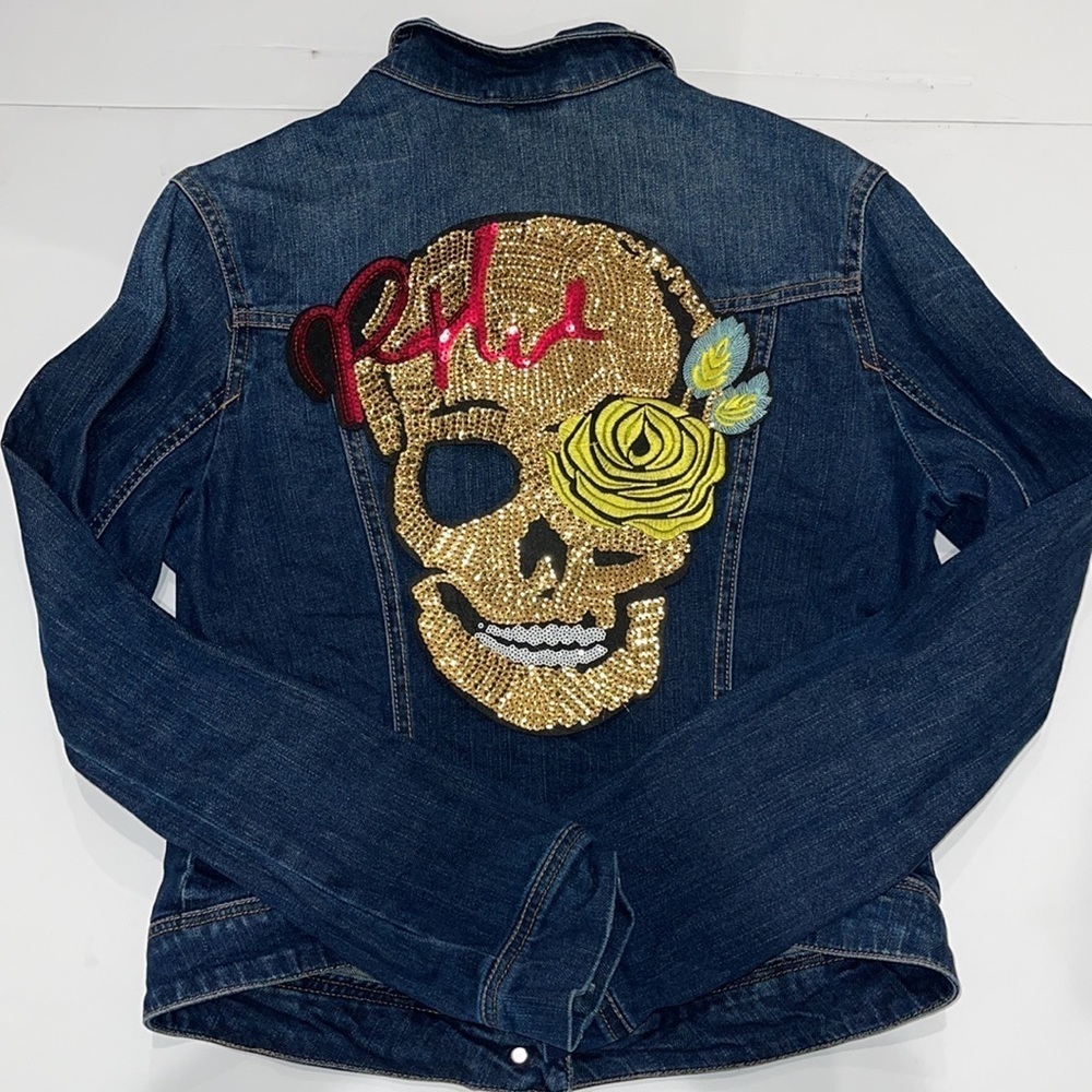 CUSTOM W.G.B. BEDAZZLED LIPS JEAN JACKET